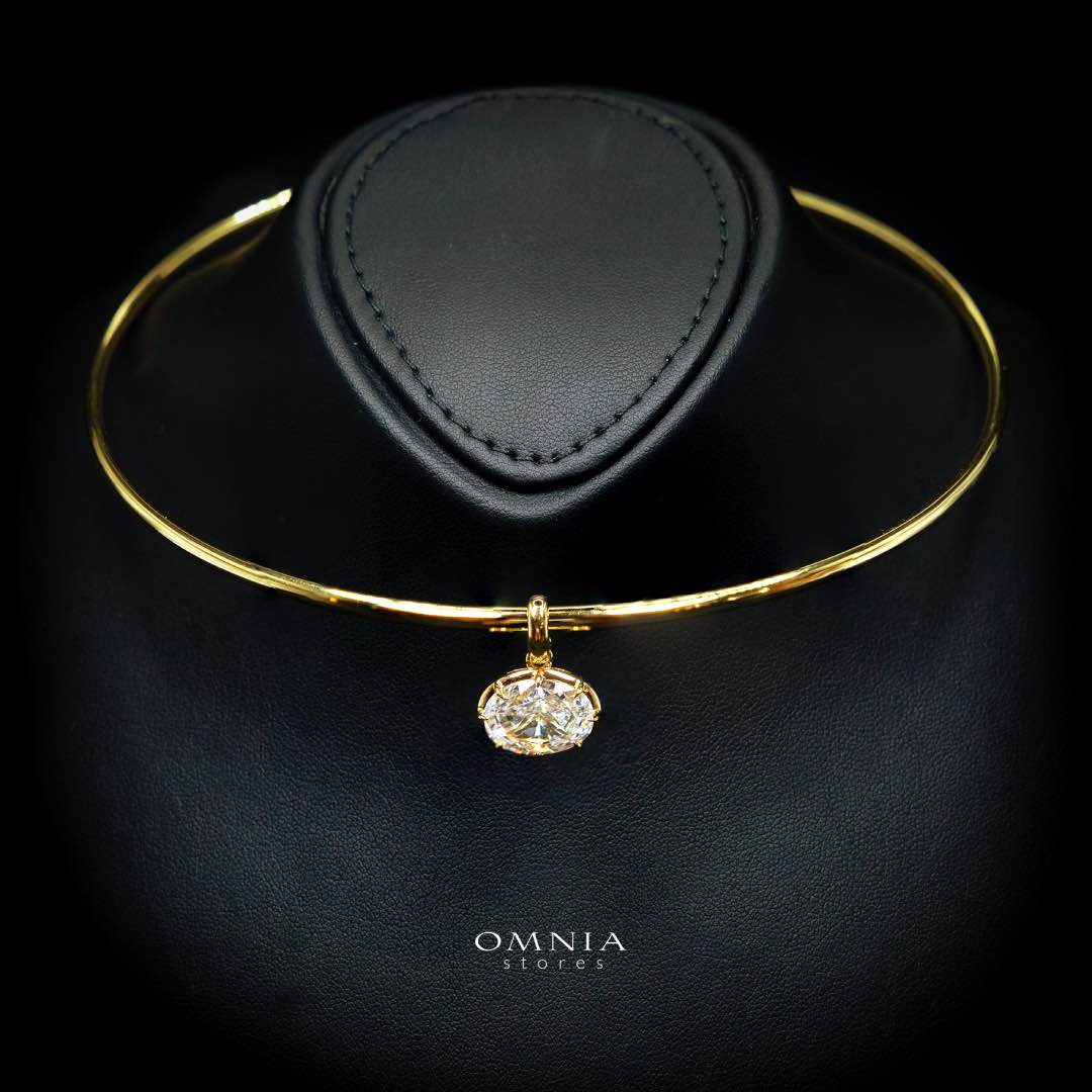 Omnia Rafif Golden Necklace In 925 Silver High Quality Certified Lab Crafted Stones
