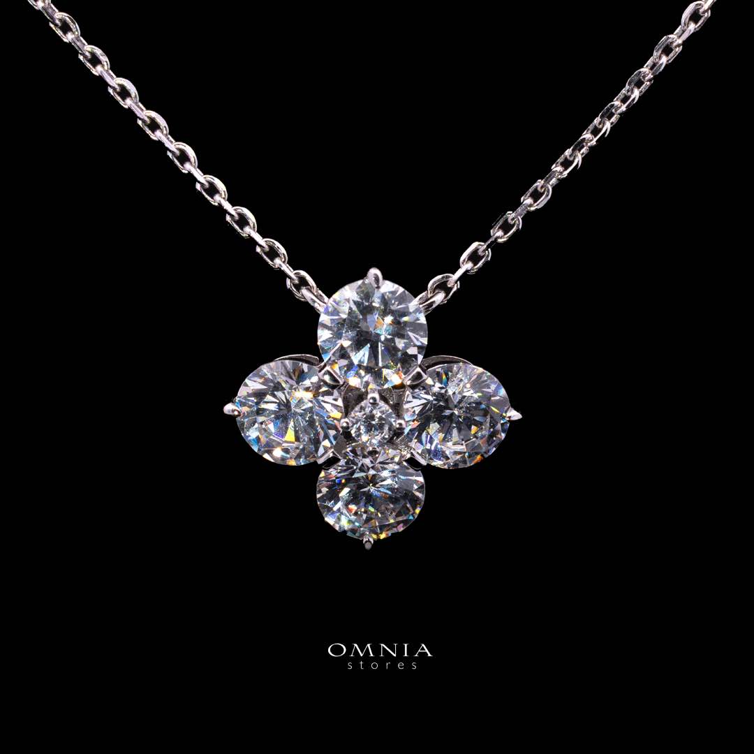 Omnia Azia White Pendant Necklace With High Quality Certified Lab Crafted Stones In 925 Silver