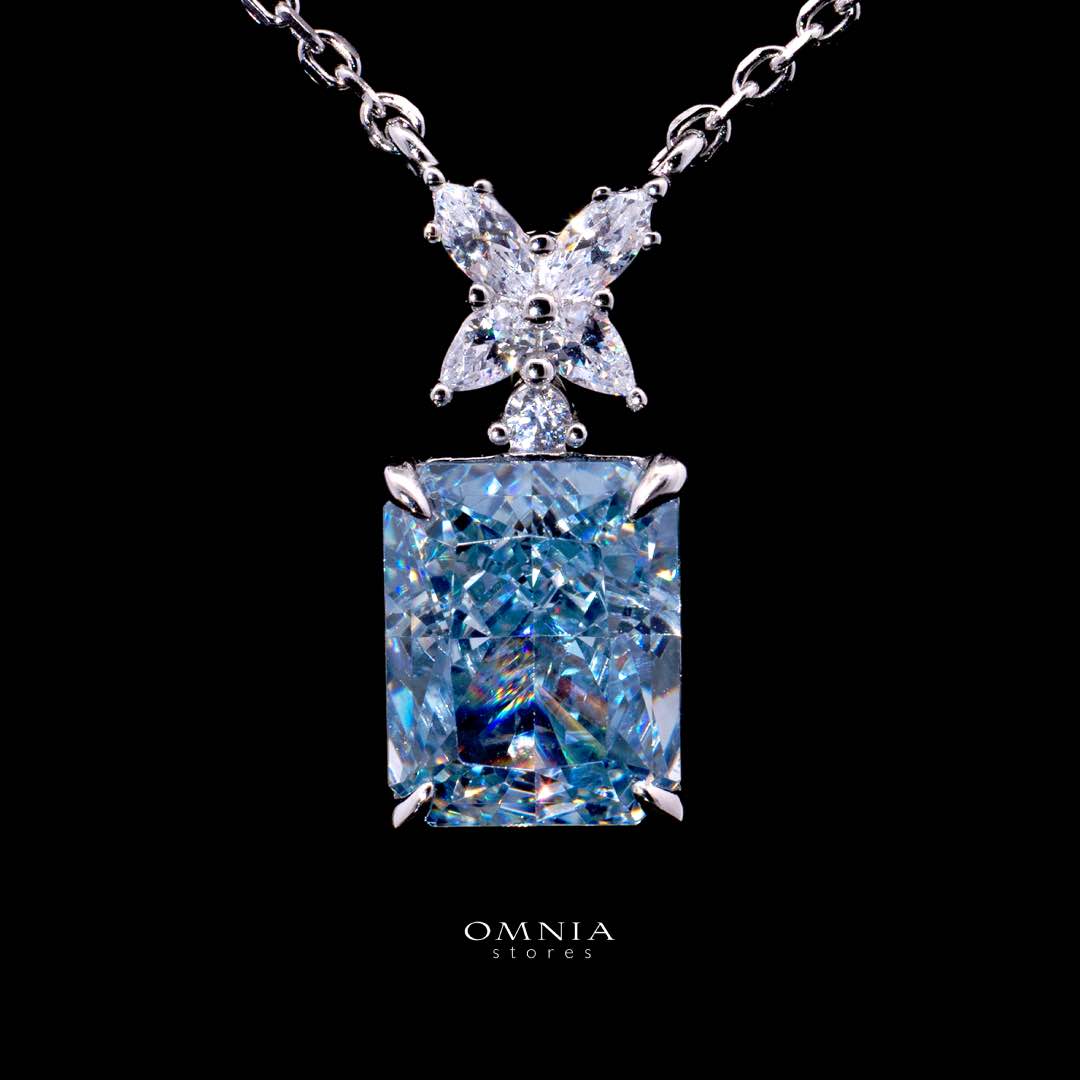 Elana White and Blue Floral Certified Lab Crafted Pendant Necklace With High Quality 925 Silver