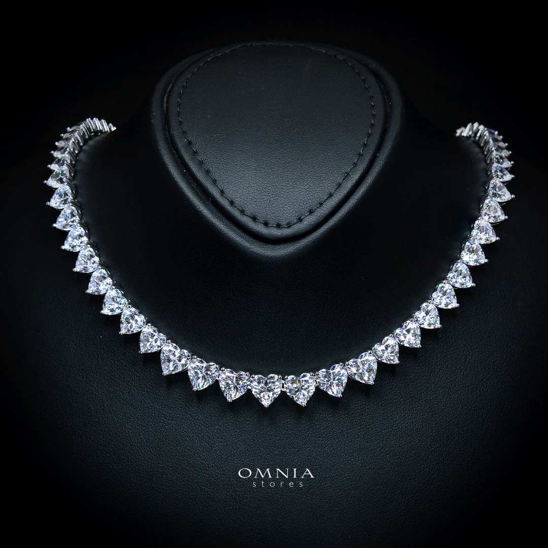 Omnia Hayaam White Heart Necklace With High Quality Certified Lab Crafted Stones In 925 Silver (42cm)