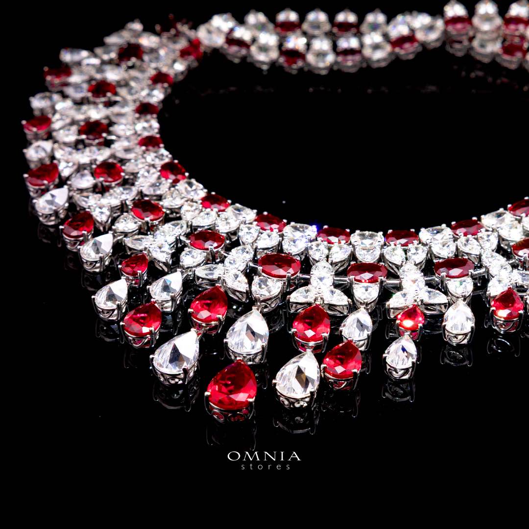Ikraam Red and White Necklace with High Premium Signature Stones and Certificate in 925 Silver