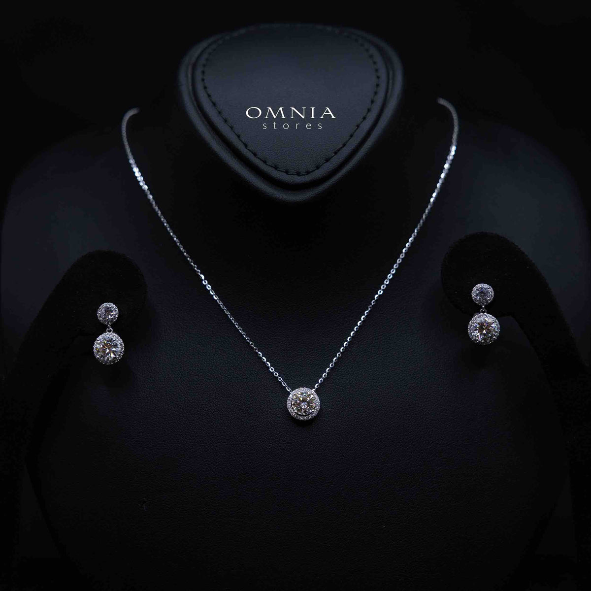 Riya White Stacked Solitaire  Design Silver Necklace and Earrings Set in 925 Silver with High-Quality Premium Moissanite Stones