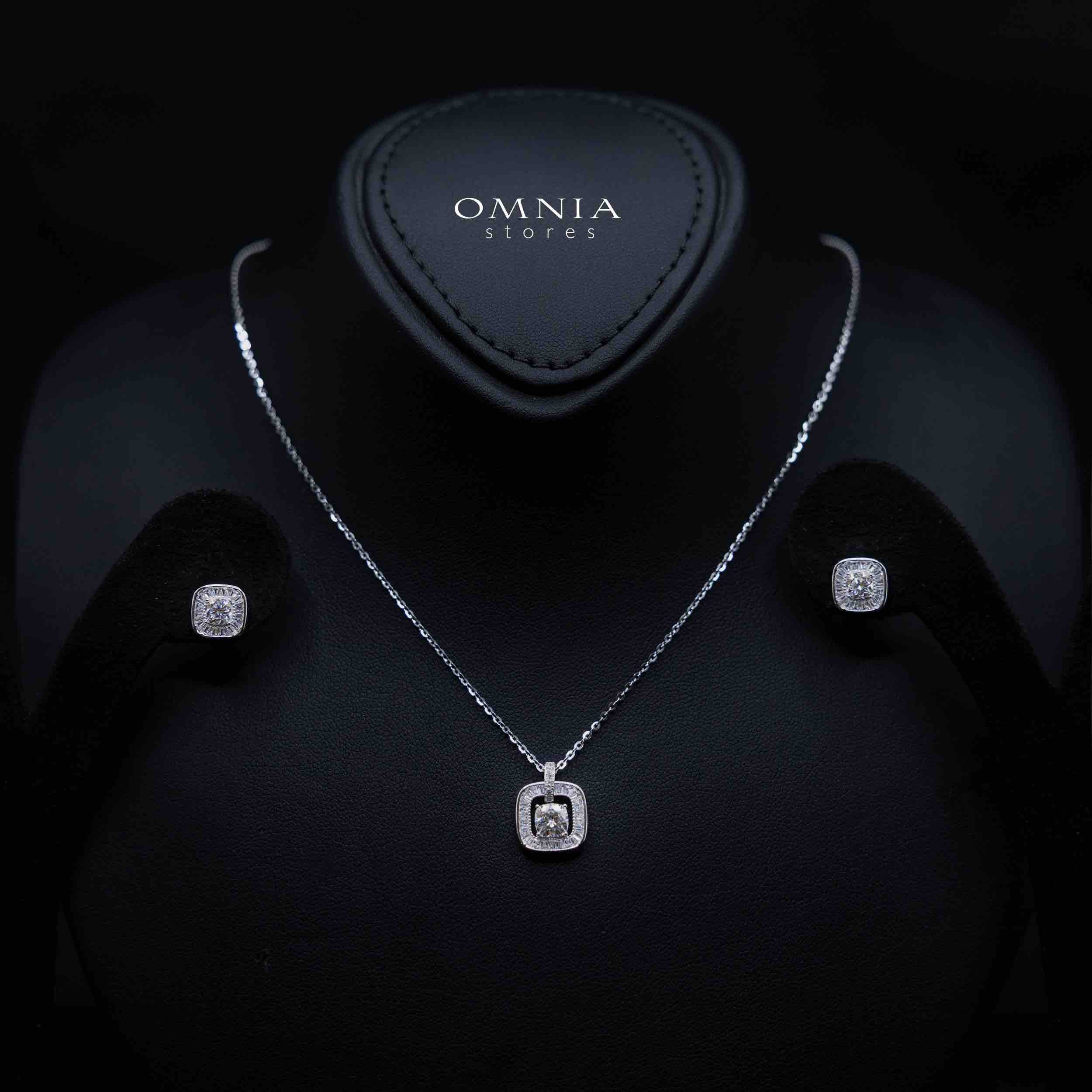 Ansiya White Stacked Square Cushion Design Silver Necklace and Earrings Set in 925 Silver with High-Quality Premium Moissanite Stones