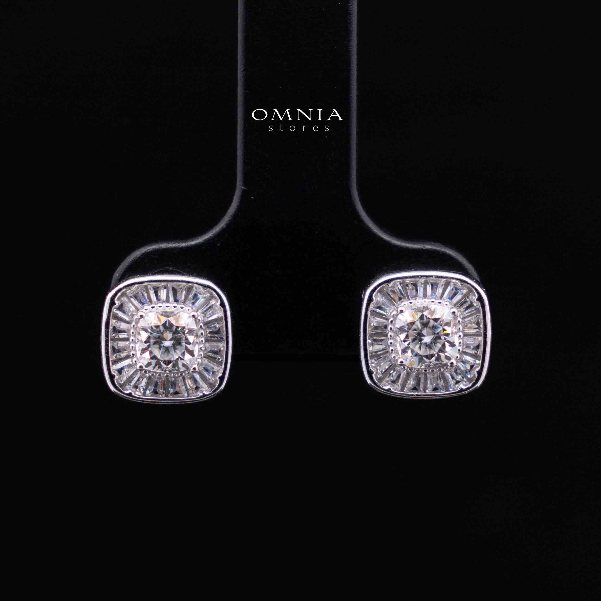 Ansiya White Stacked Square Cushion Design Silver Necklace and Earrings Set in 925 Silver with High-Quality Premium Moissanite Stones