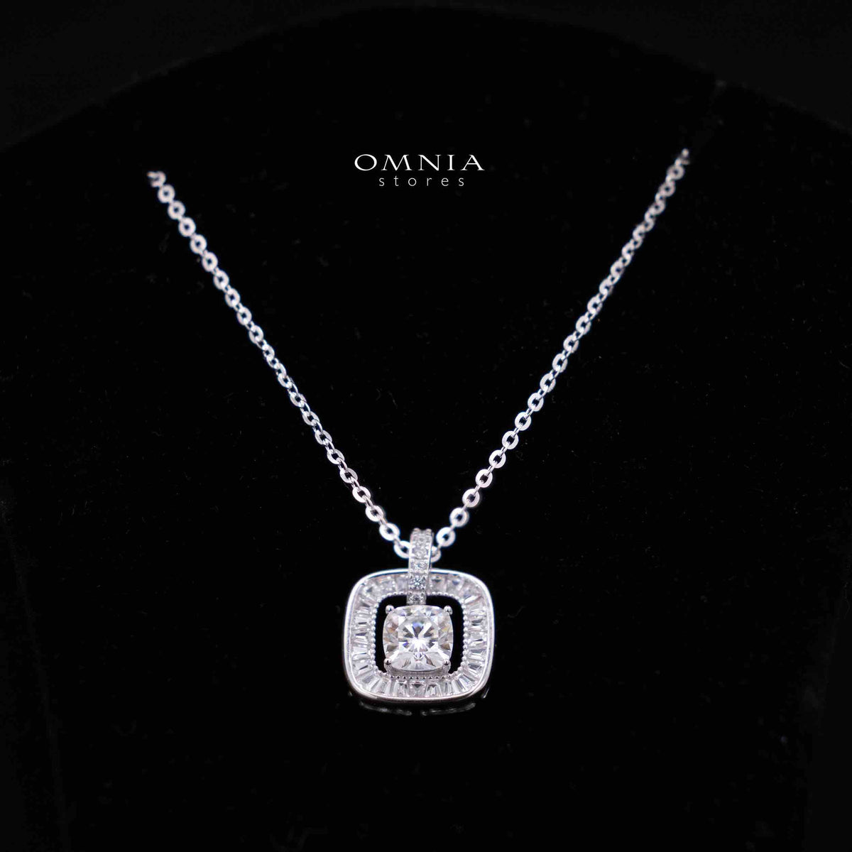 Ansiya White Stacked Square Cushion Design Silver Necklace and Earrings Set in 925 Silver with High-Quality Premium Moissanite Stones