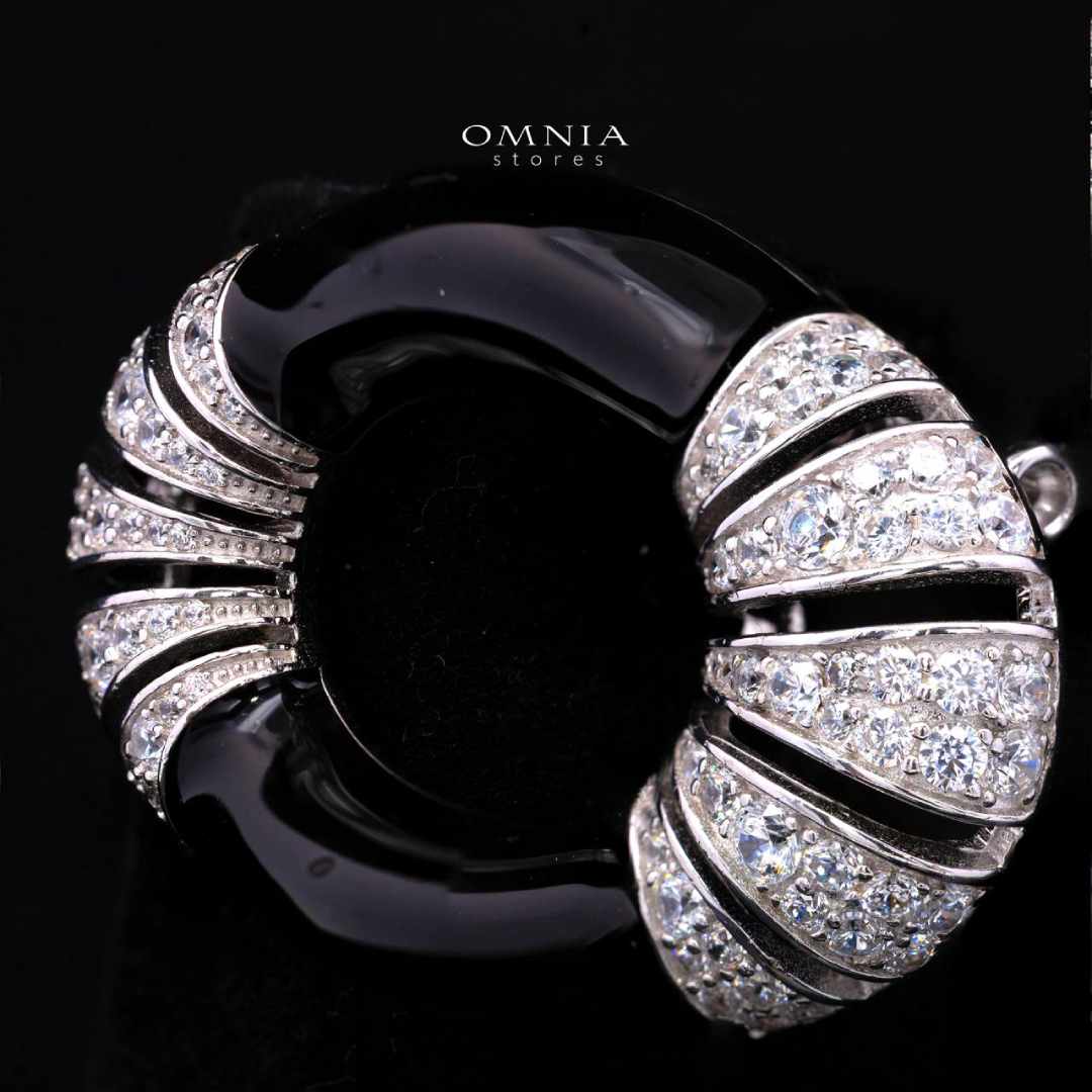 Omnia Najiya Classic Black Silver Brooch in 925 Silver In High Quality Simulated Diamonds