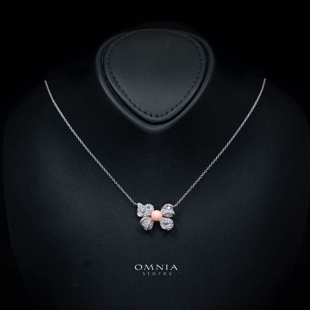 Omnia Coral Butterfly Necklace in 92.5 Silver with High Quality Simulated Diamonds