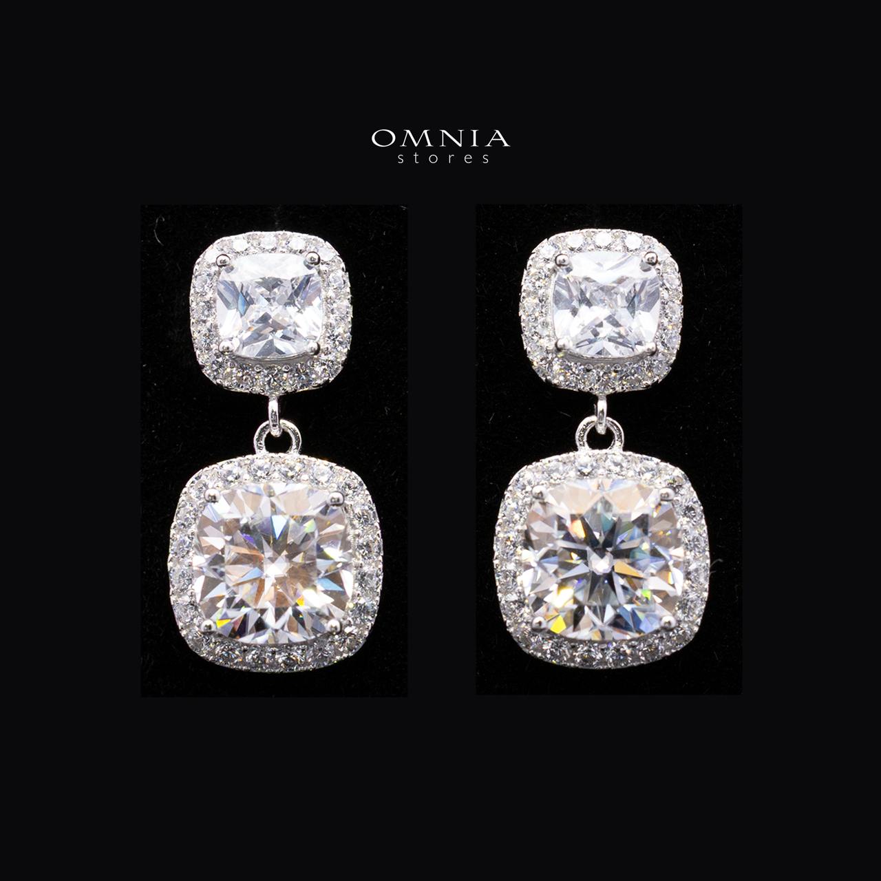 Imelda White Moissanite Double Cushion Halo Pendant Necklace and Drop Earrings Set in 925 Sterling Silver