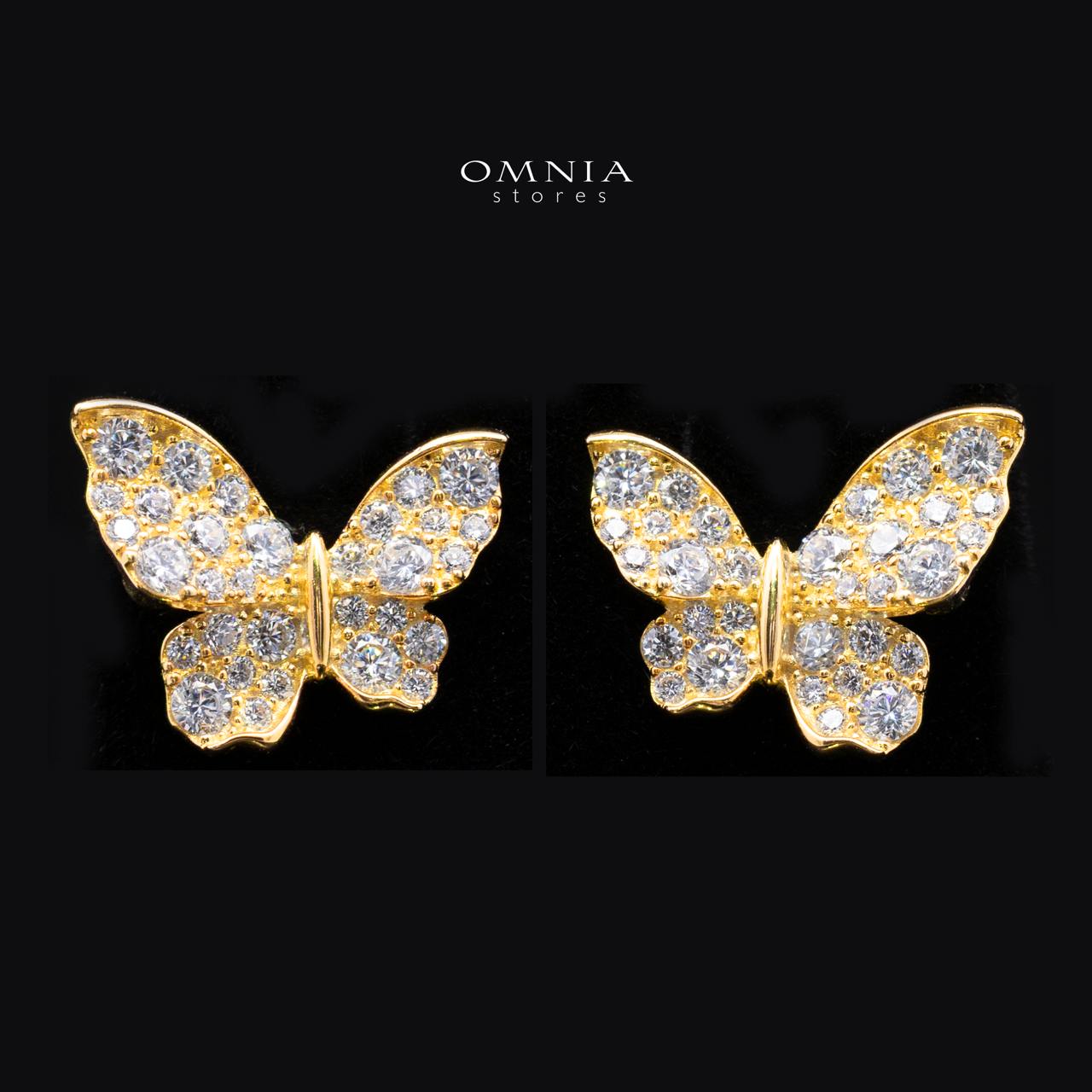 Kapri Gold Butterfly Motif Necklace and Earrings Set in 925 Sterling Silver with Premium Simulated Diamonds