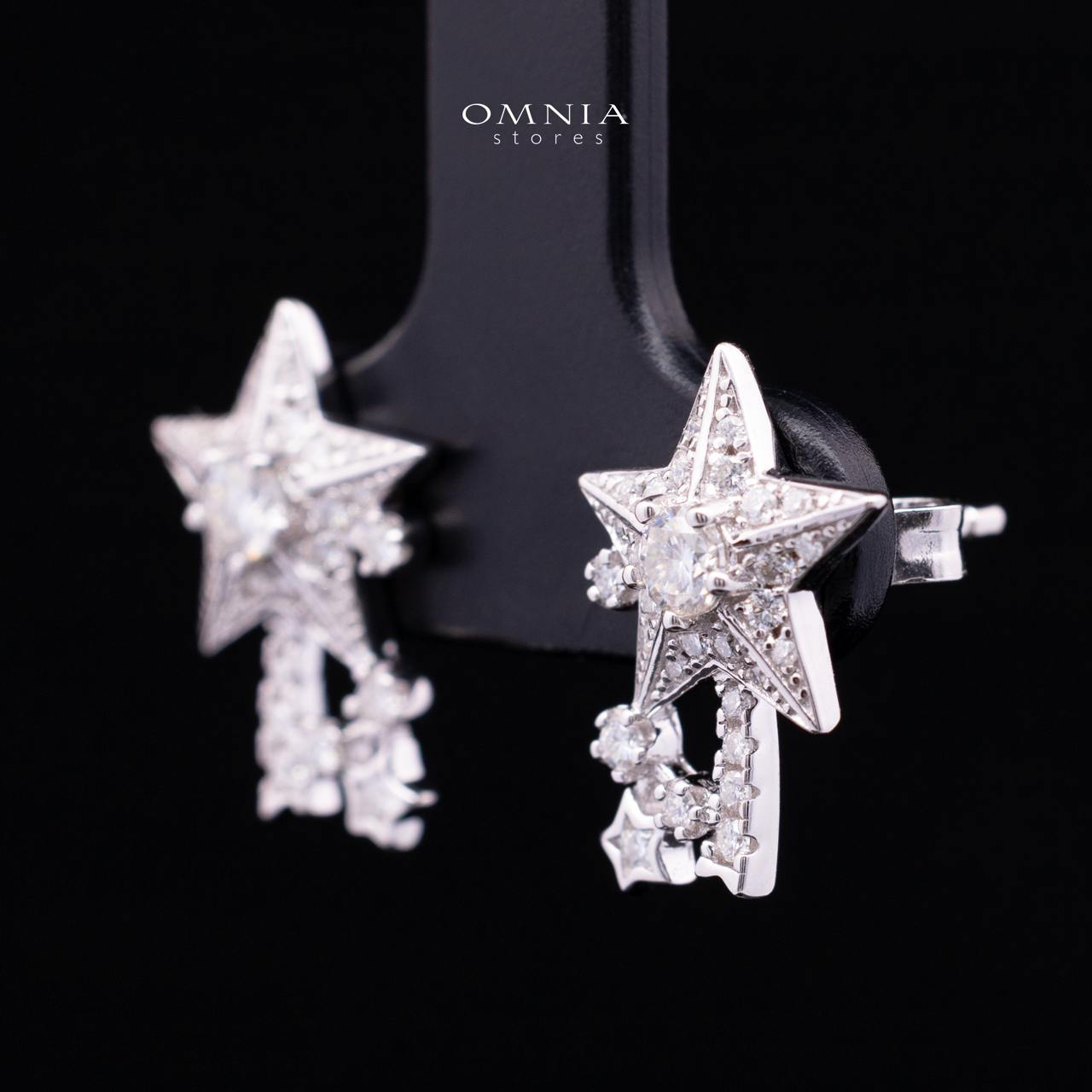 Naureen White Moissanite Star Earrings with GRA Certificate – RD 3mm, Rhodium-Plated 925 Sterling Silver