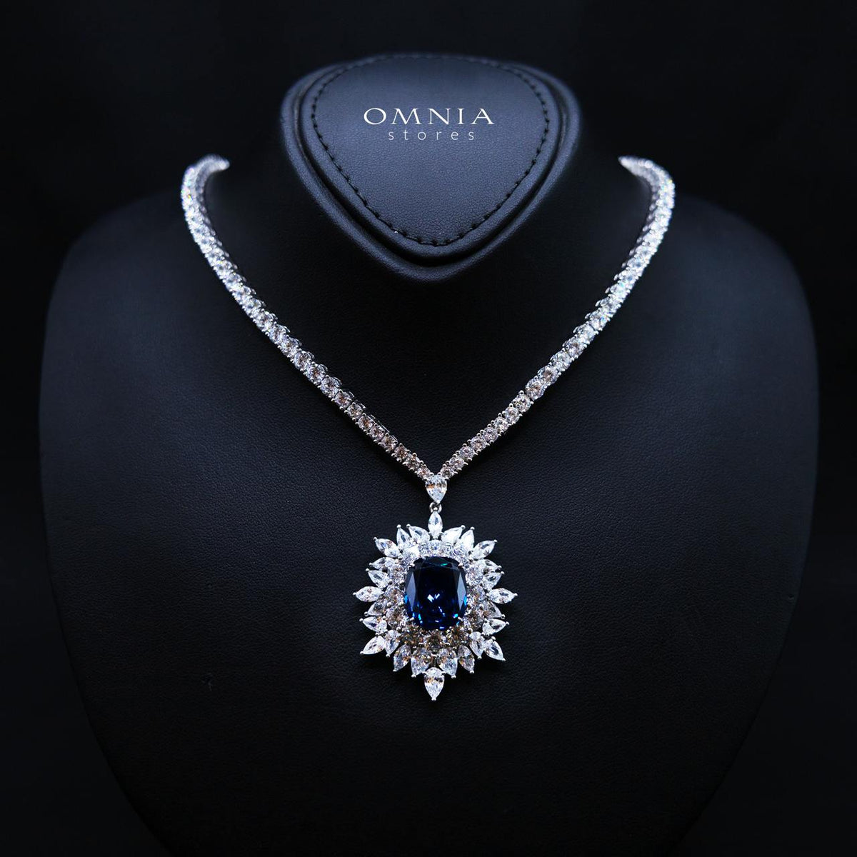 Thalia Blue Necklace in 925 Silver High Quality Simulated Diamond