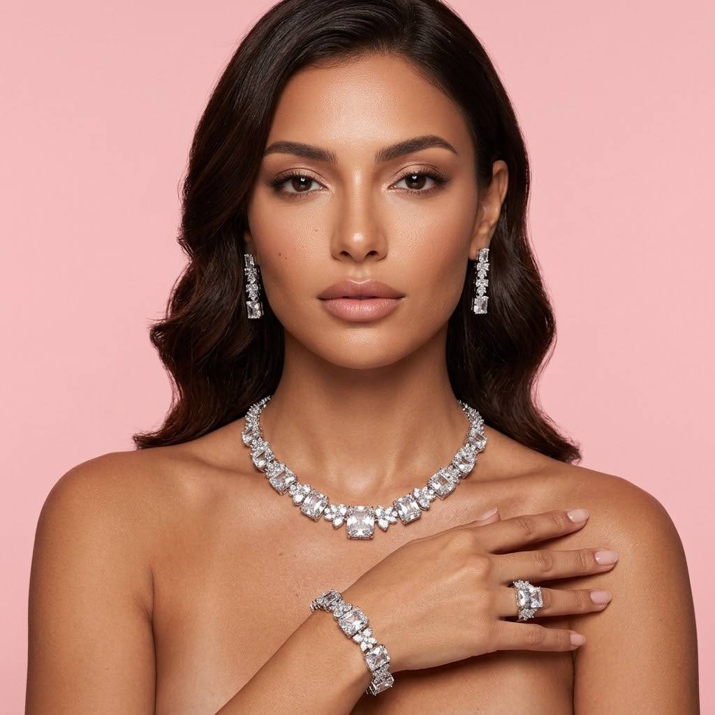 Omnia Amelia White Bridal Full Set in High Quality Simulated Diamonds