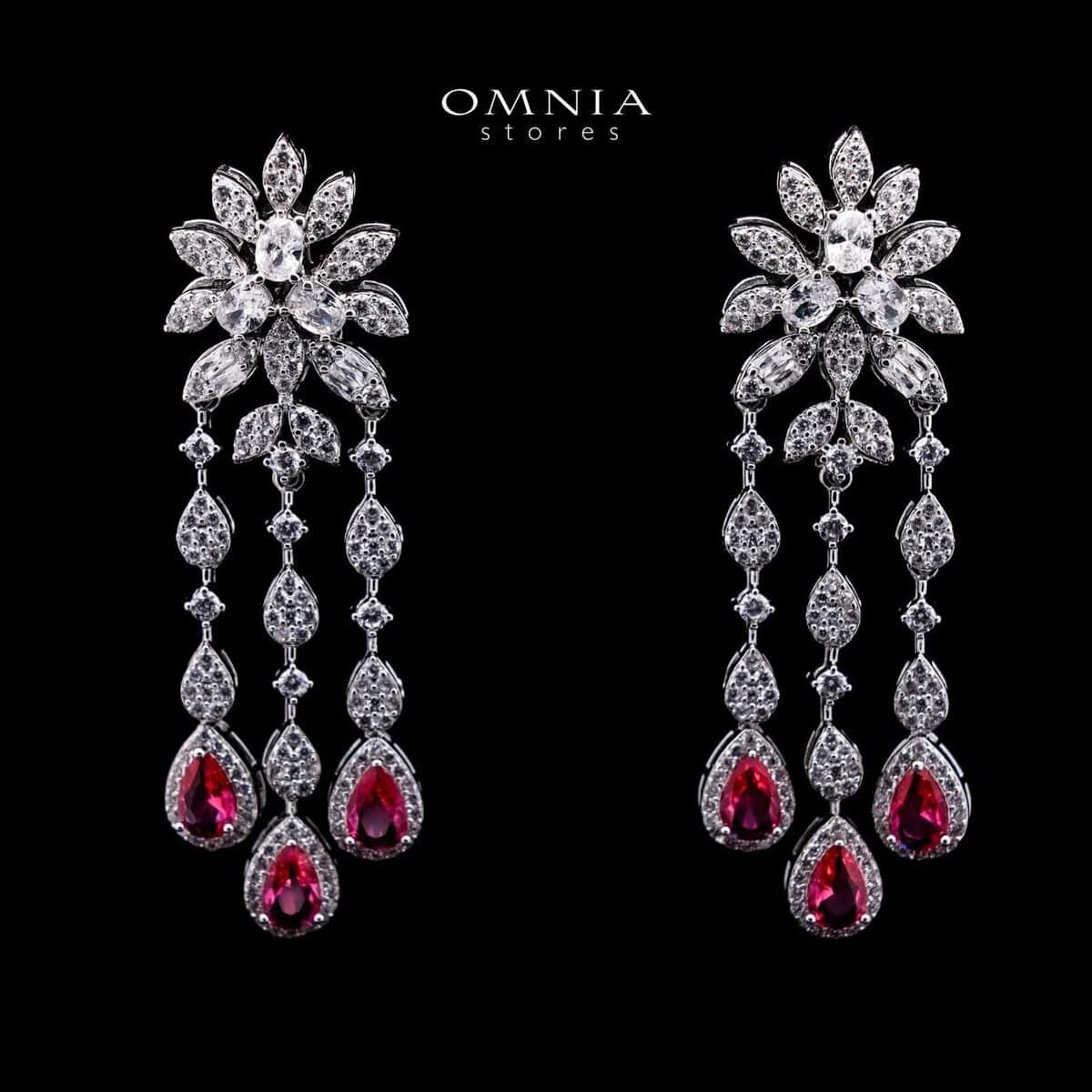 Omnia Anoud Red Bridal Full Set with Sparkling Zircon Stones in High-Quality Rhodium Plated Finish (Only available in KSA)