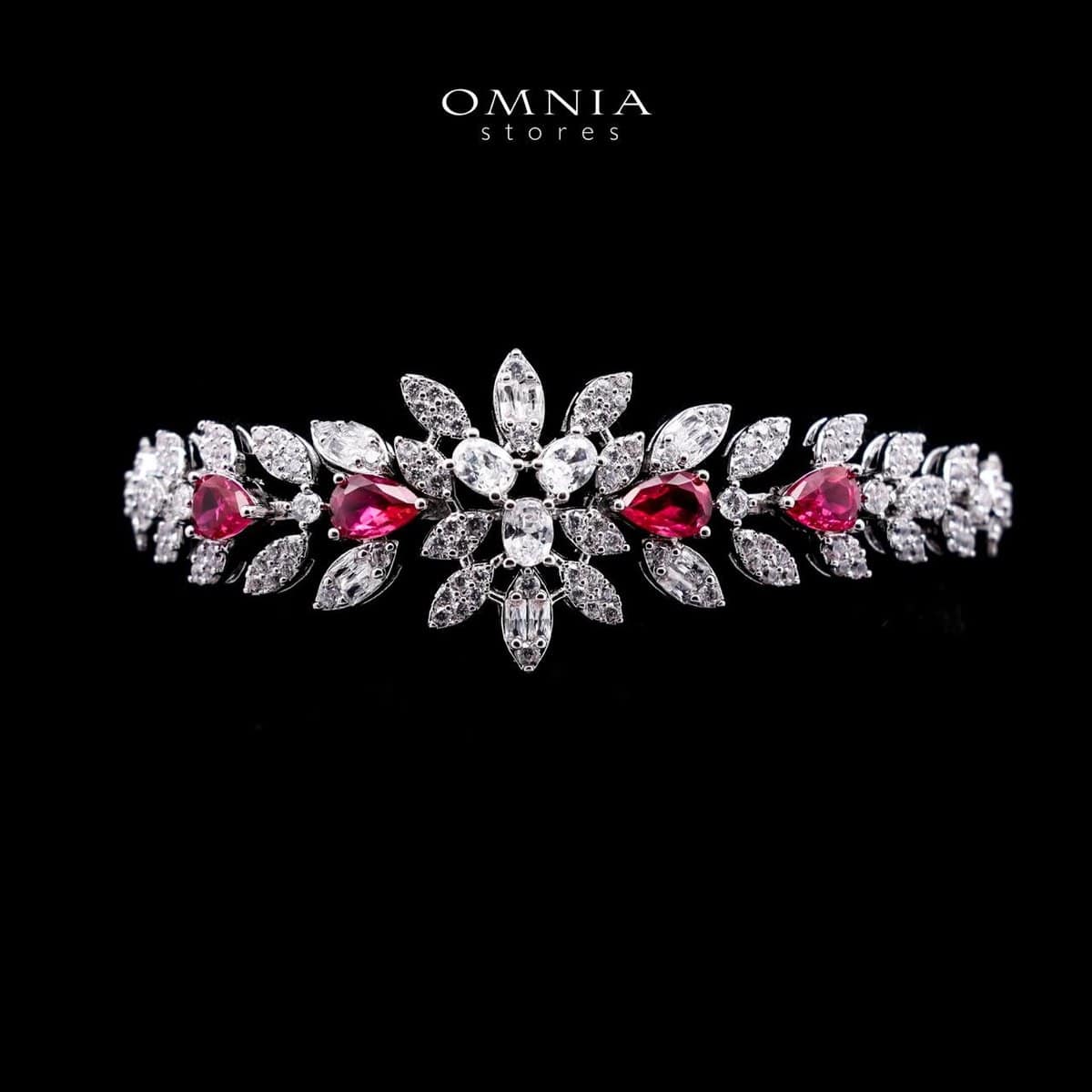 Omnia Anoud Red Bridal Full Set with Sparkling Zircon Stones in High-Quality Rhodium Plated Finish (Only available in KSA)