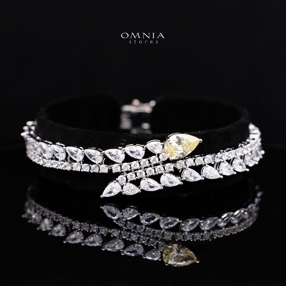 Catalina Elegant Yellow Cascading Leaf Drop Bridal Full Set with High-Quality Premium Zircon Stones, Rhodium-Plated Finish