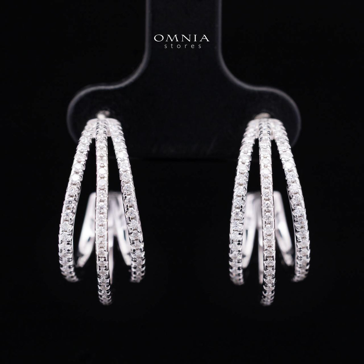 Wajeeda White Moissanite Triple-Row Hoop Earrings, Rhodium-Plated 925 Sterling Silver