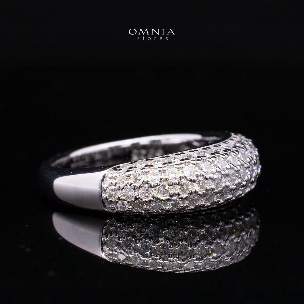 Emery White Moissanite Pavé Dome Band Ring – Rhodium-Plated 925 Sterling Silver