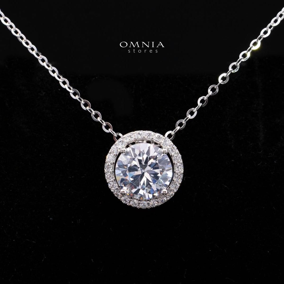 Arlette Halo Round Cut Necklace and Earrings Set in 925 Sterling Silver with Premium Simulated Diamonds