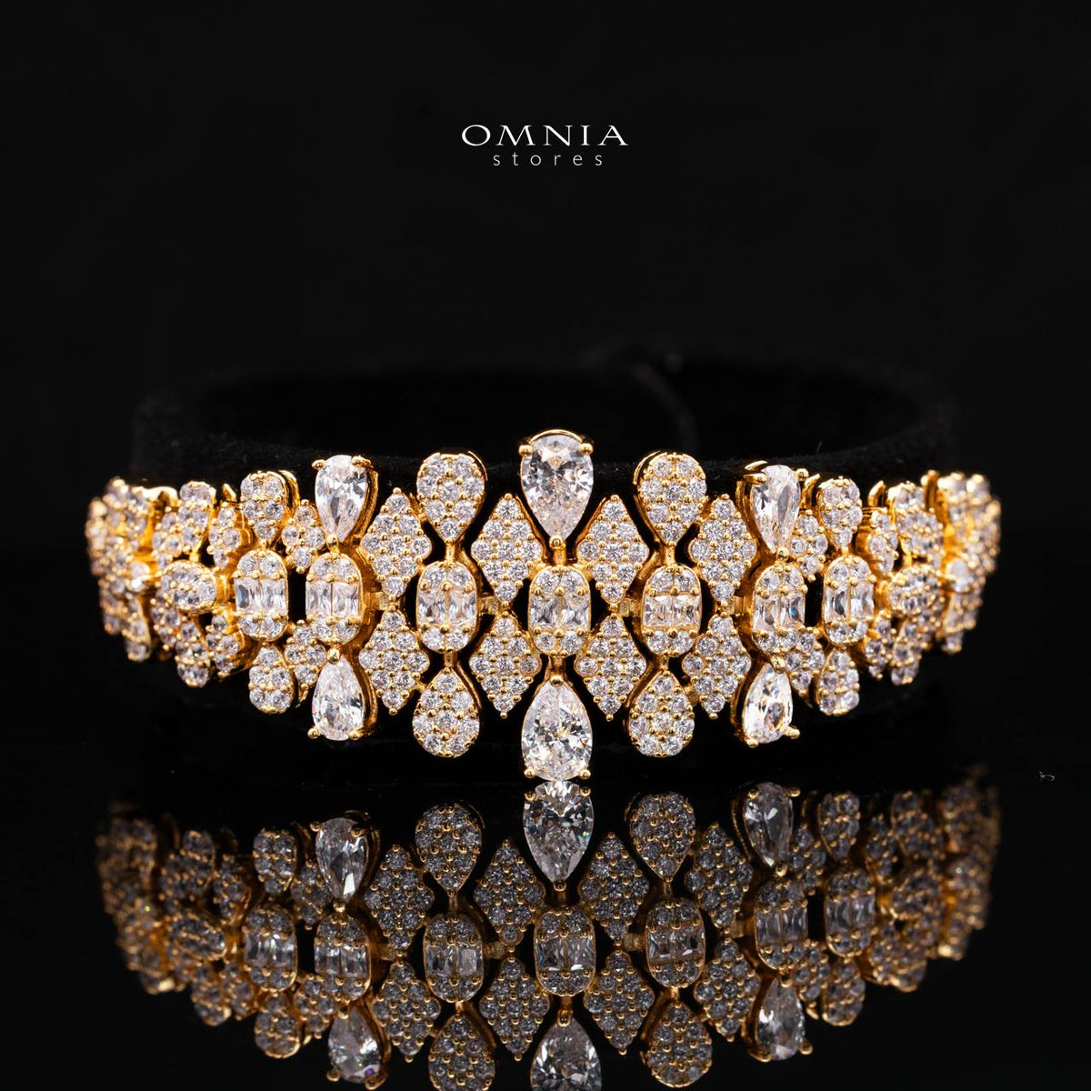Jazlyn Gold Luxury Bridal Full Set in Premium High-Quality Zircon Stone with Rhodium-Plated