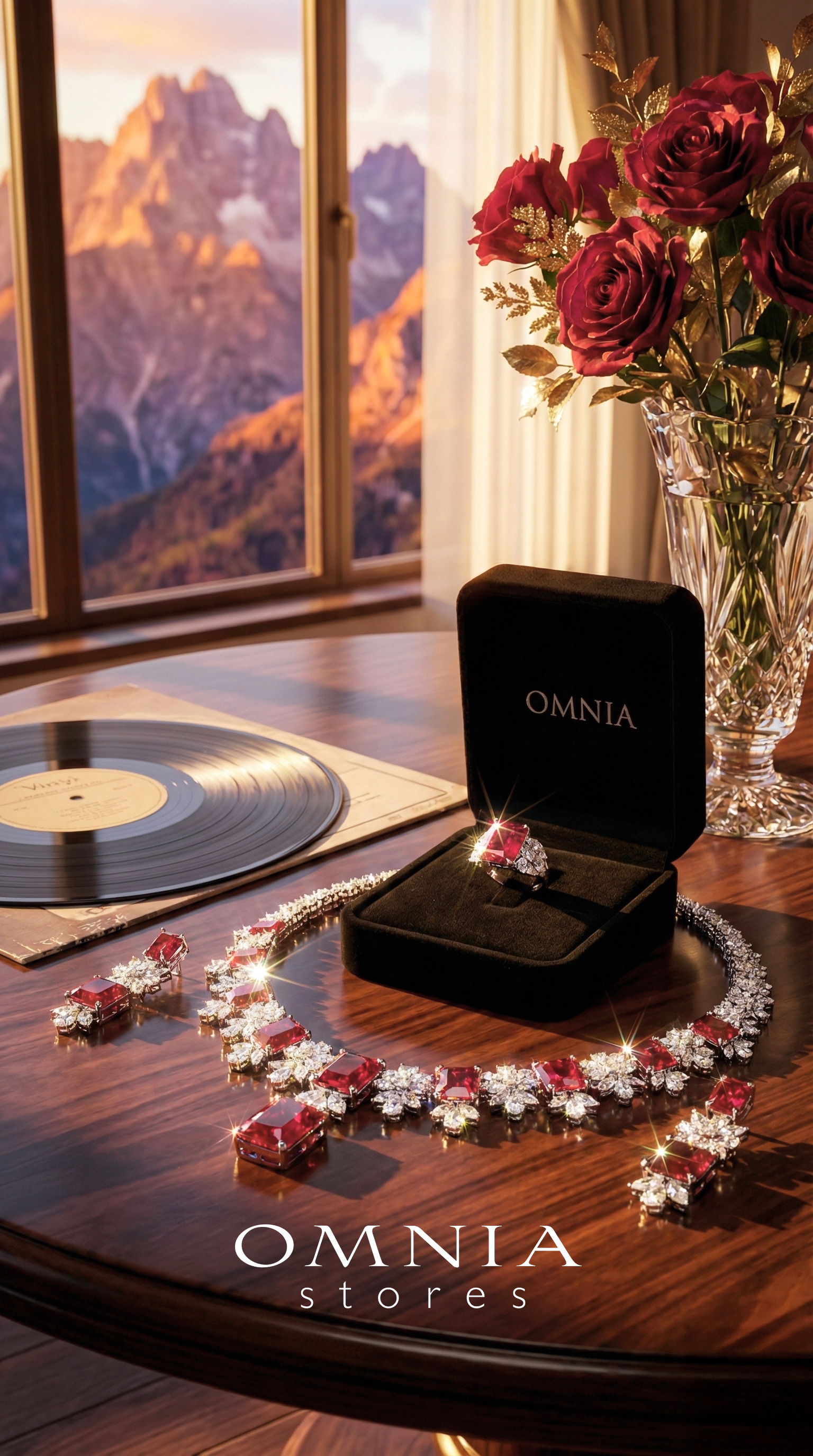Omnia Charlene Red Bridal Full Set with Radiant and Pear-Cut High-Quality Simulated Diamonds Rhodium Plated - OMNIASTORES UAE
