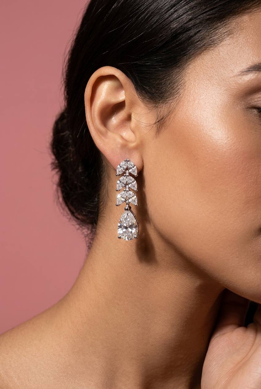Cristina White Moissanite Earrings with GRA Certificate – 5x8mm Pear Cut, Rhodium-Plated 925 Sterling Silver