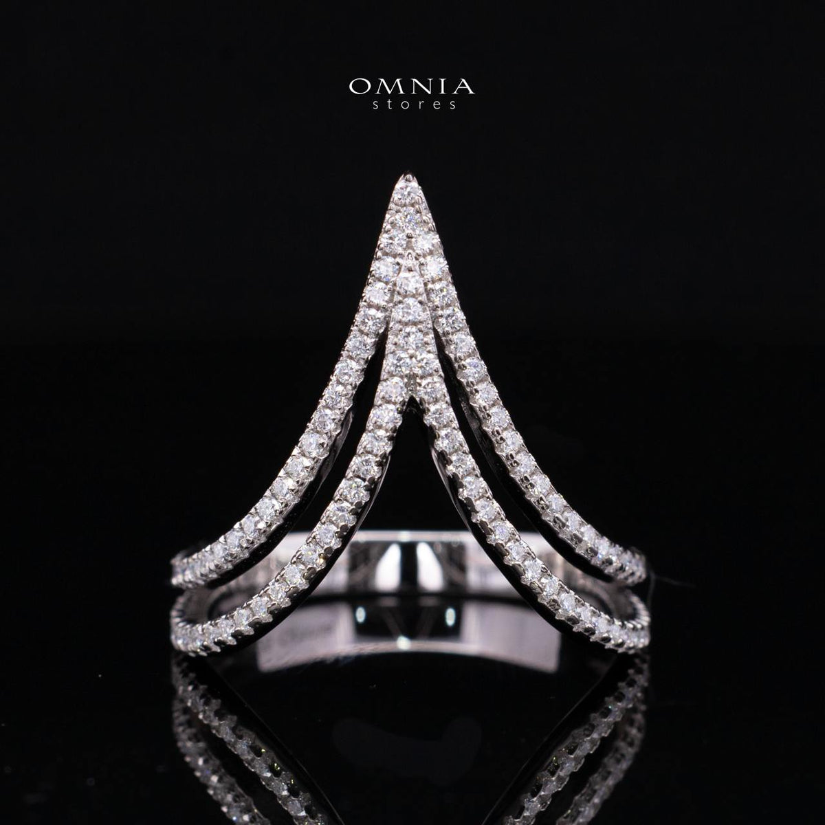 Qasida White Moissanite Triple-Layer Chevron Pavé Ring in 925 Sterling Silver