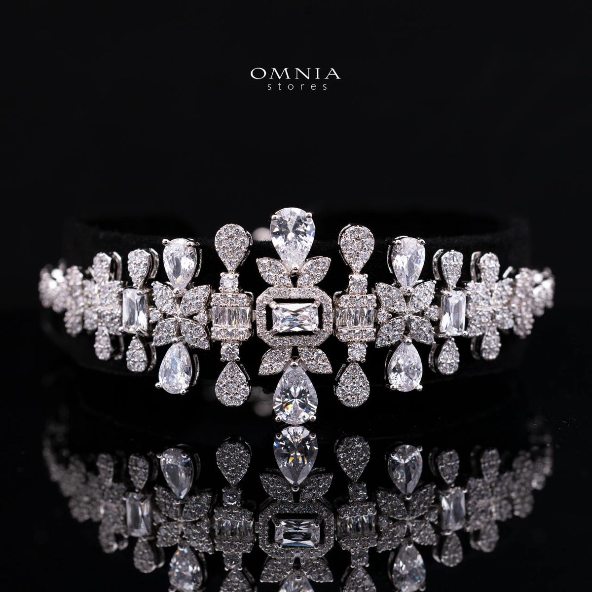 Arabella White Bridal Full Set Accessories in High Quality Premium Zircon Stone in Rhodium Plated