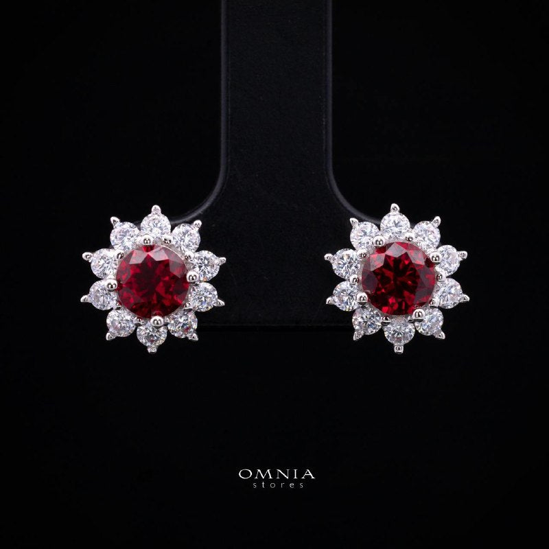 Henrietta Lab-Grown Red Ruby Earring with GRC Certificate, Round 5mm in 925 Sterling Silver