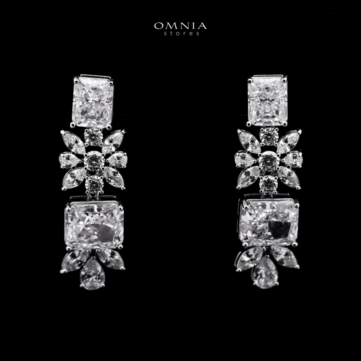 Omnia Charlotte Pure White Bridal Full Set with Emerald and Pear-Cut High-Quality Simulated Diamonds Rhodium Plated - OMNIASTORES UAE