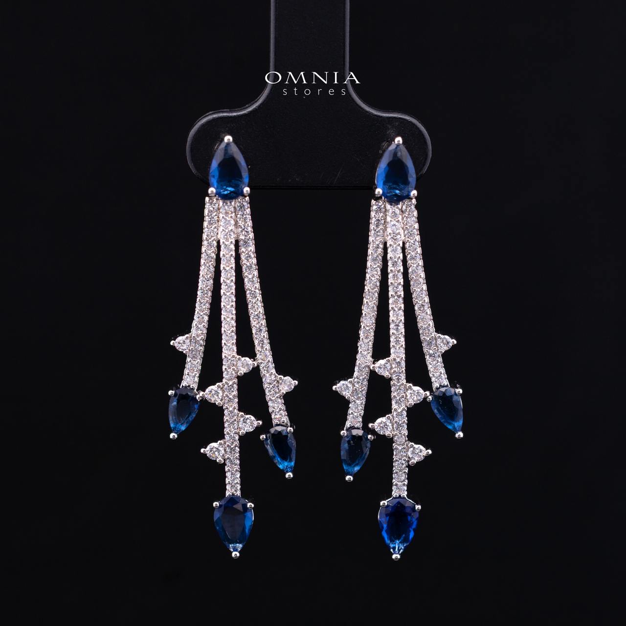 Yuliana Luxury Blue Bridal Full Set with High-Quality Premium Zircon Stones, Rhodium-Plated