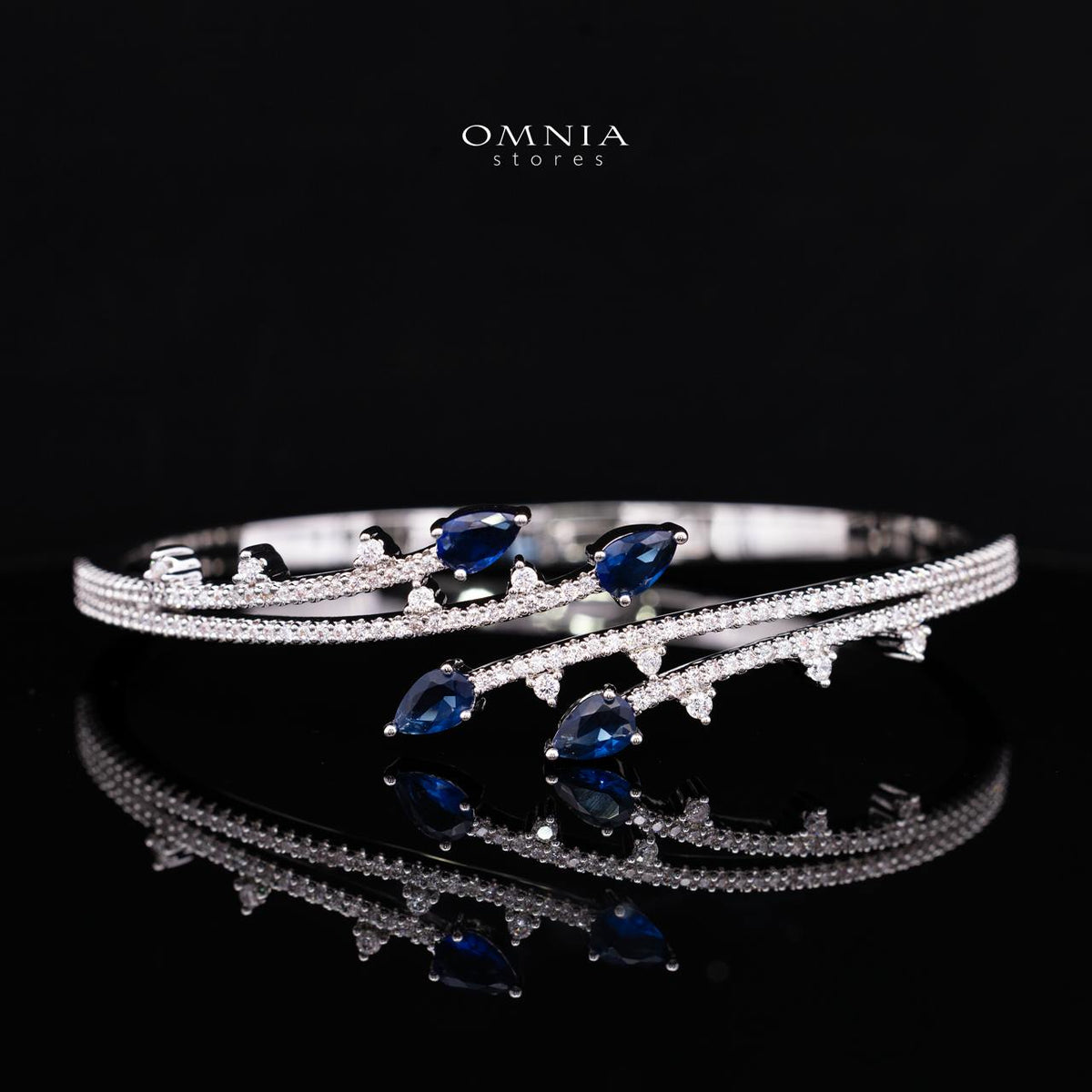 Yuliana Luxury Blue Bridal Full Set with High-Quality Premium Zircon Stones, Rhodium-Plated