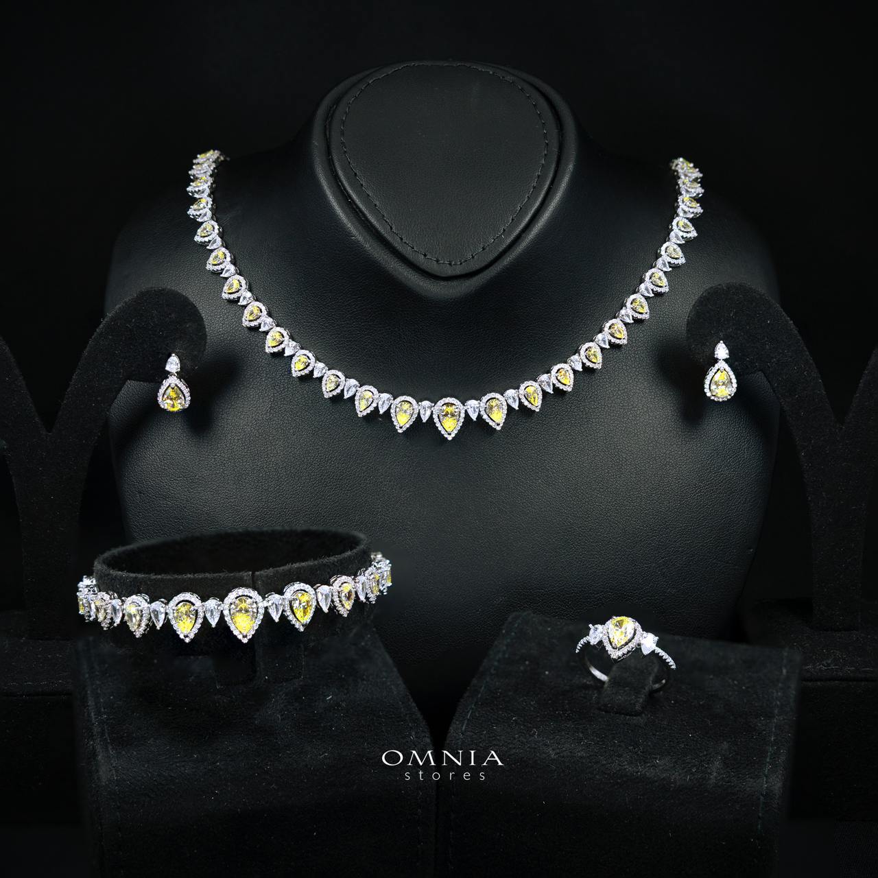 Sundus Yellow Bridal Full Set – Premium Rhodium Plated with High-Quality Zircon Stones