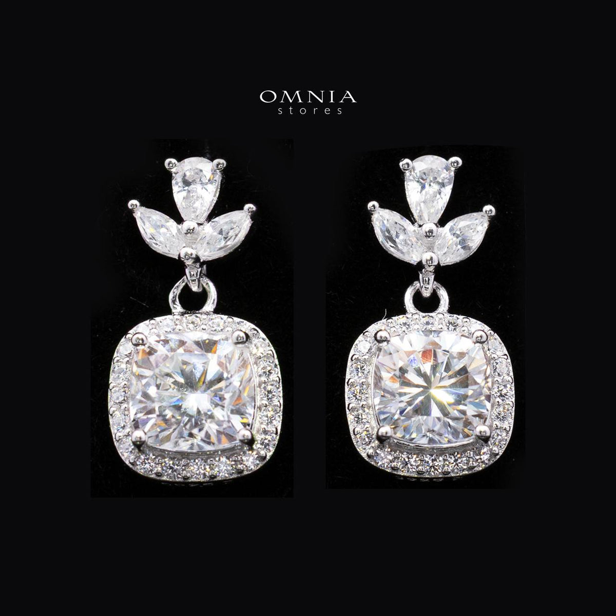 Jennifer White Moissanite Necklace and Earring Set in 925 Sterling Silver – Cushion Halo Floral Drop