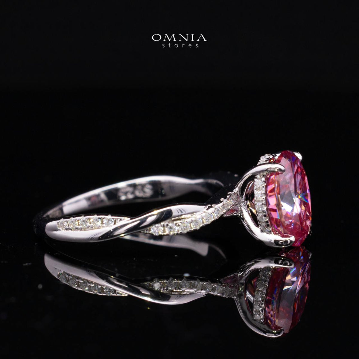 Joodi Pink Moissanite Ring with GRA Certificate Oval 6x8mm (2ct) – Twisted Pavé Band Design, 925 Sterling Silver