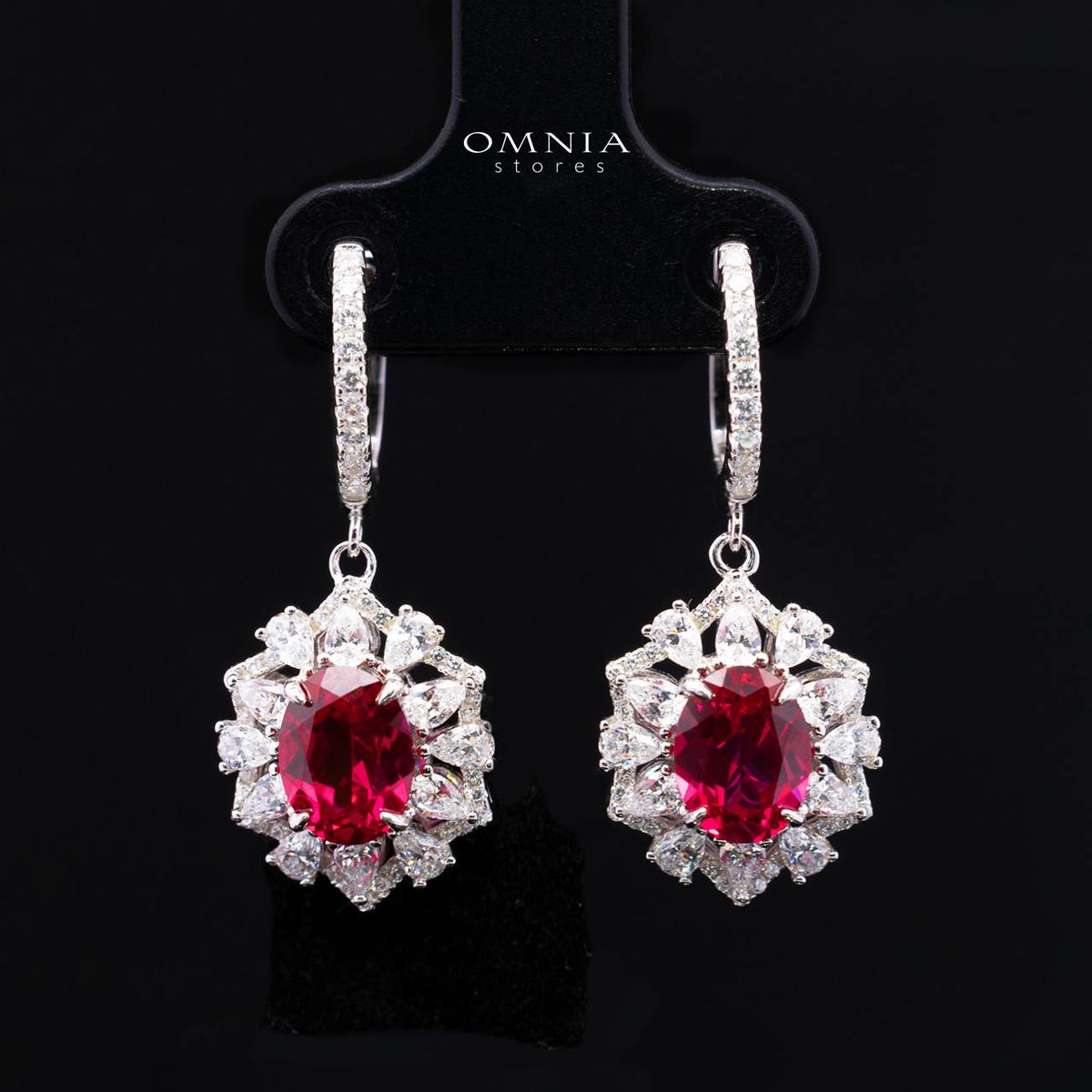 Matilda Lab-Grown Red Ruby Earrings with GRC Certificate, oval 6x8mm in 925 Sterling Silver