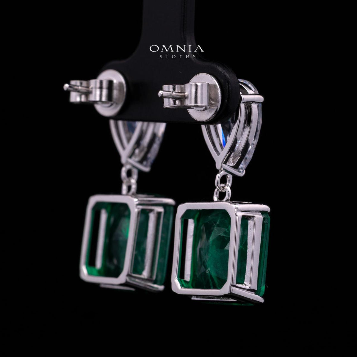Bettina Green Drop Earrings in 925 Silver with High-Quality Simulated Diamond