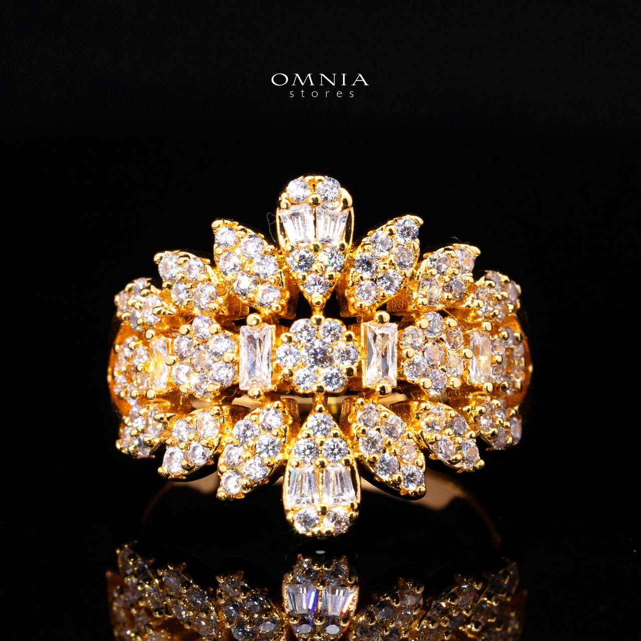 Omnia Sima Gold Luxury Bridal Full Set in High Quality Zircon Stone Rhodium Plated