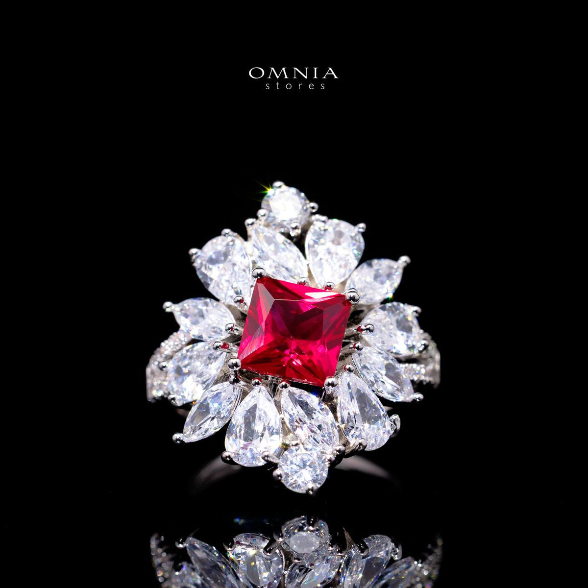 Christine Red Luxury Bridal Full Set with High-Quality Simulated Diamonds – Rhodium Plated