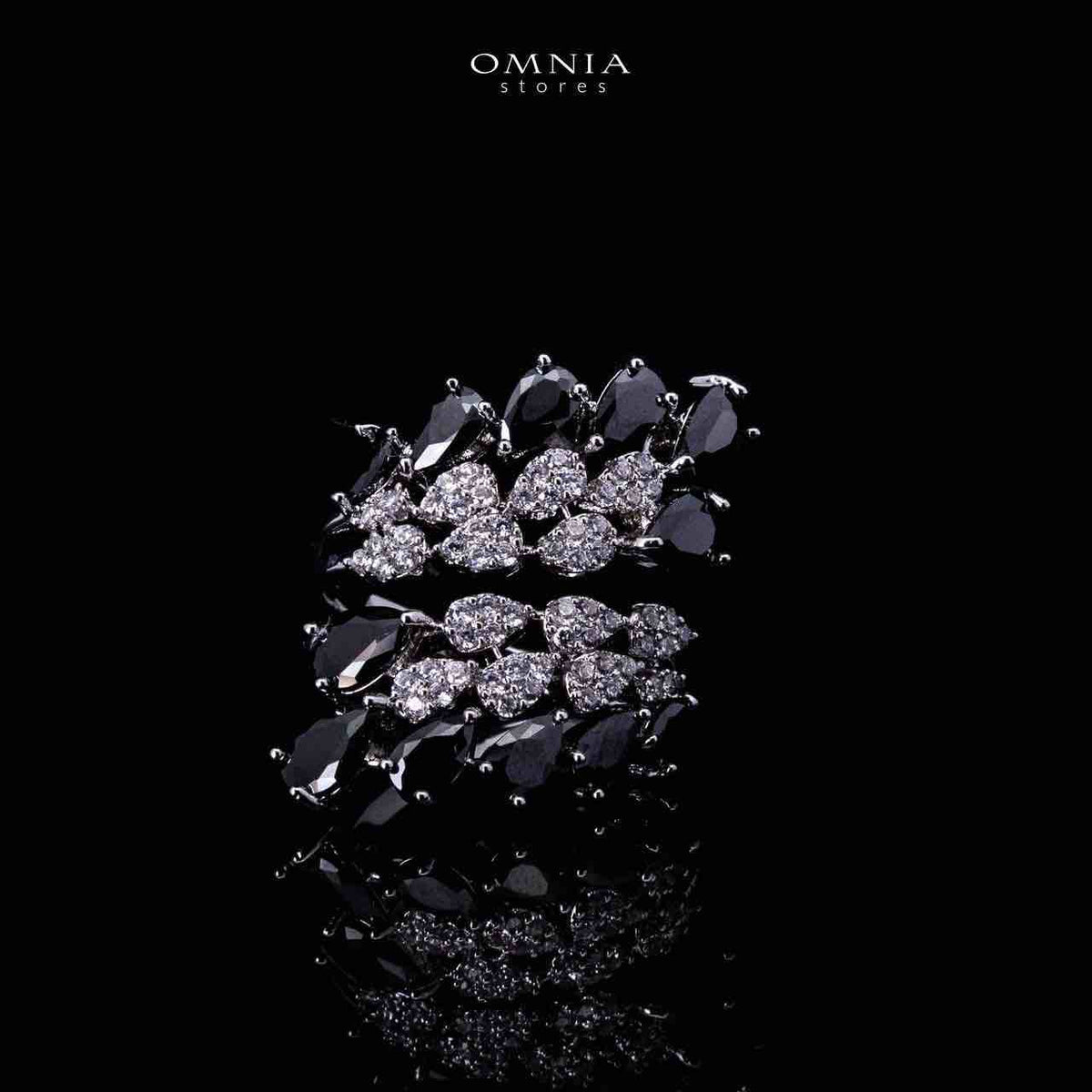 Omnia Amrah Luxury Bridal White and Black Full Set in High Quality Zircon Stone Rhodium Plated