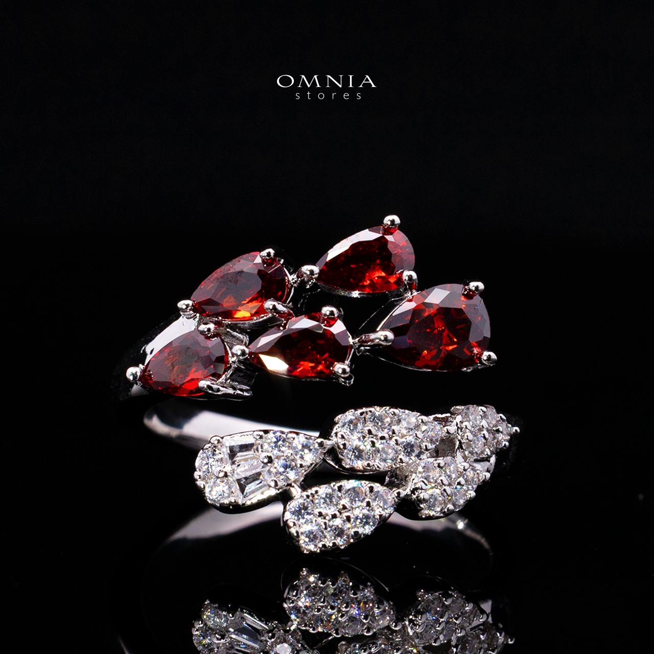 Omnia Senna Luxury Bridal Red Full Set in High Quality Zircon Stone Rhodium Plated
