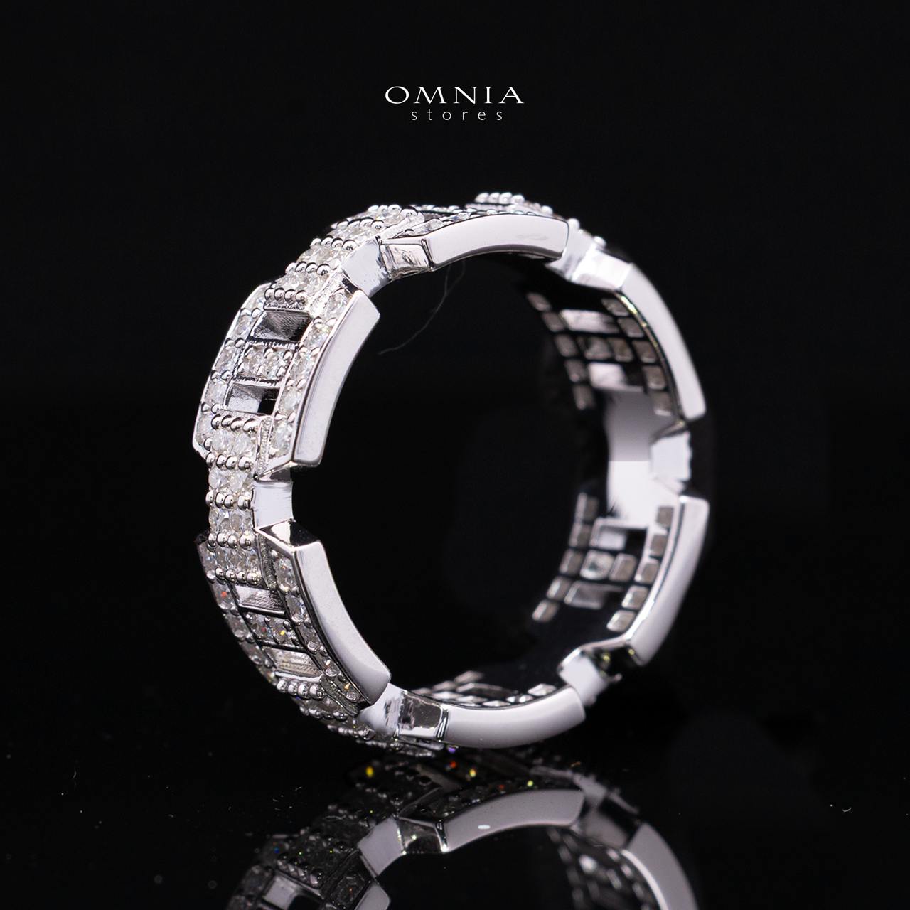 Alessia White Moissanite Modern Chain-Link Stone-Set Ring – Rhodium-Plated 925 Sterling Silver