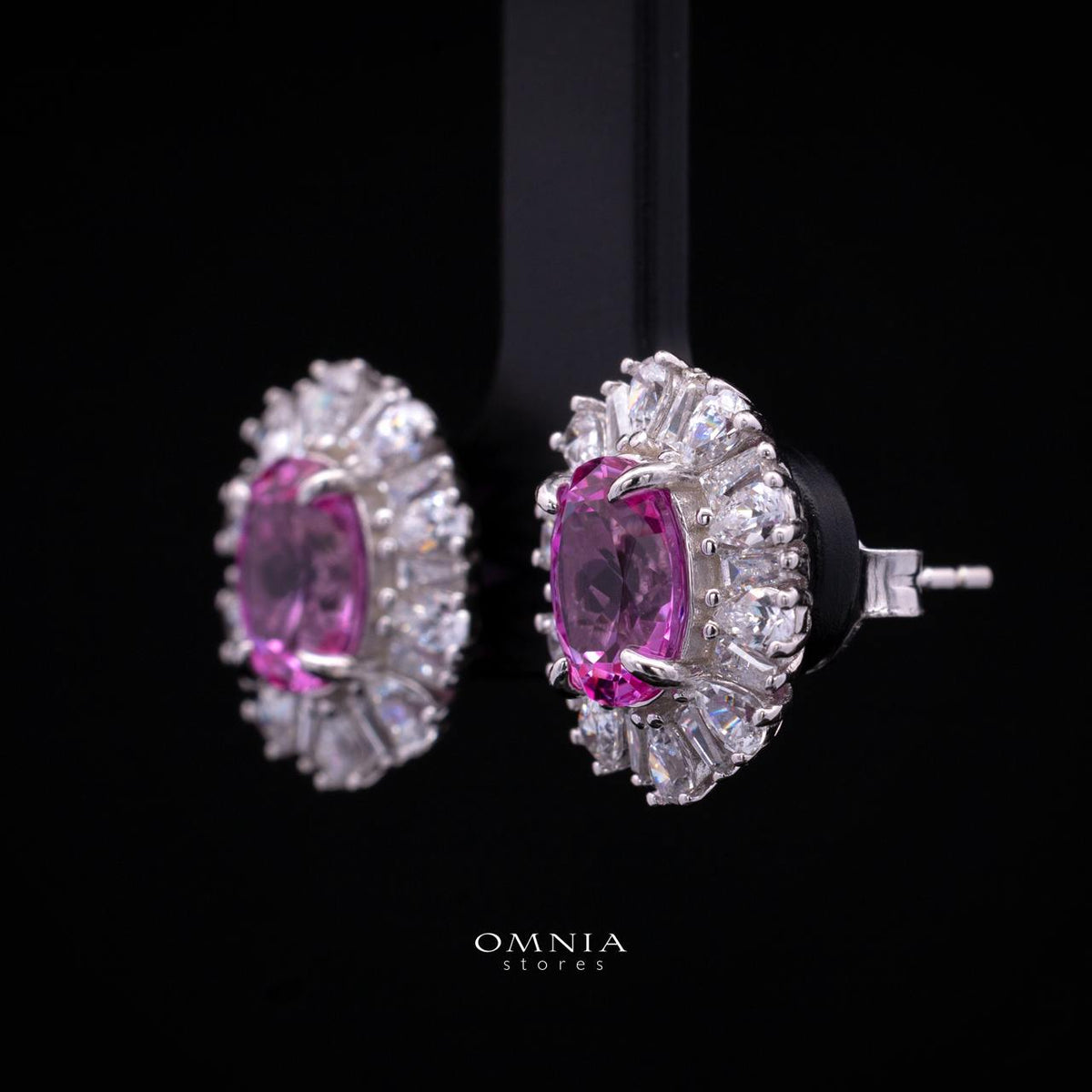 Kaitlynn Lab-Grown Pink Earrings with GRC Certificate, Oval 7×9mm in 925 Sterling Silver