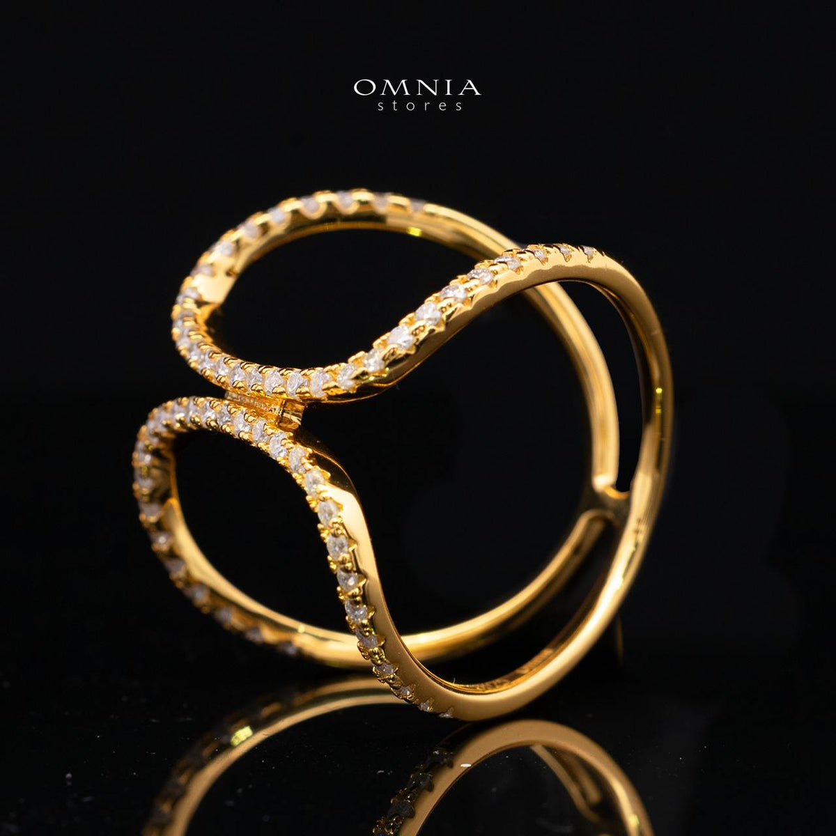 Sariba White Moissanite Open Crossover Pavé Ring – Gold-Plated 925 Sterling Silver