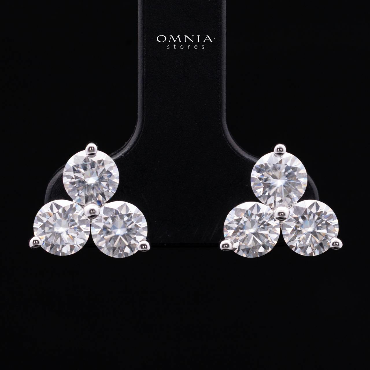 Hawiya White Moissanite Trilogy Cluster Stud Earrings with GRA Certificate – 5mm (0.5ct), Rhodium-Plated 925 Sterling Silver