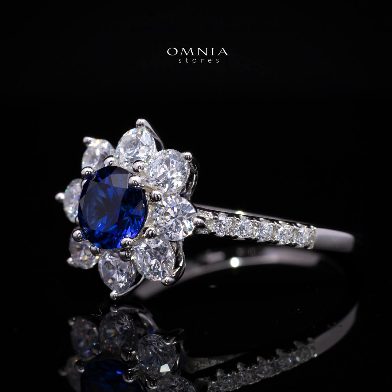 Henrietta Lab-Grown Blue Sapphire Ring with GRC Certificate, Round 5mm in 925 Sterling Silver