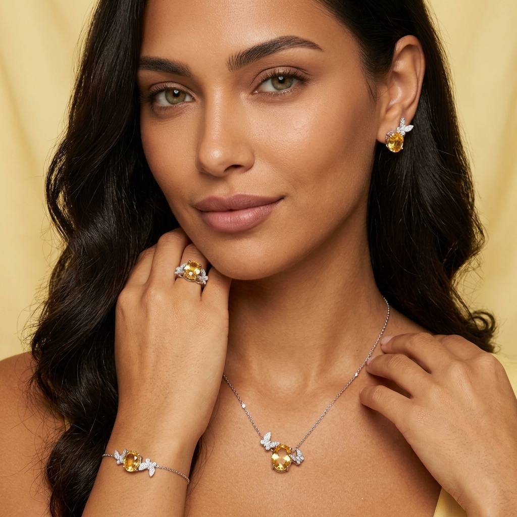 Omnia Maysun Yellow Full Set In 925 Silver High Quality Simulated Diamonds