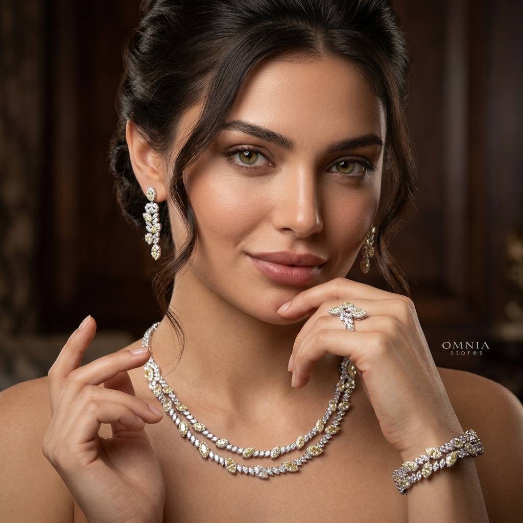 Omnia Nada Yellow Bridal Full Set in High Quality Zircon Stone Rhodium Plated