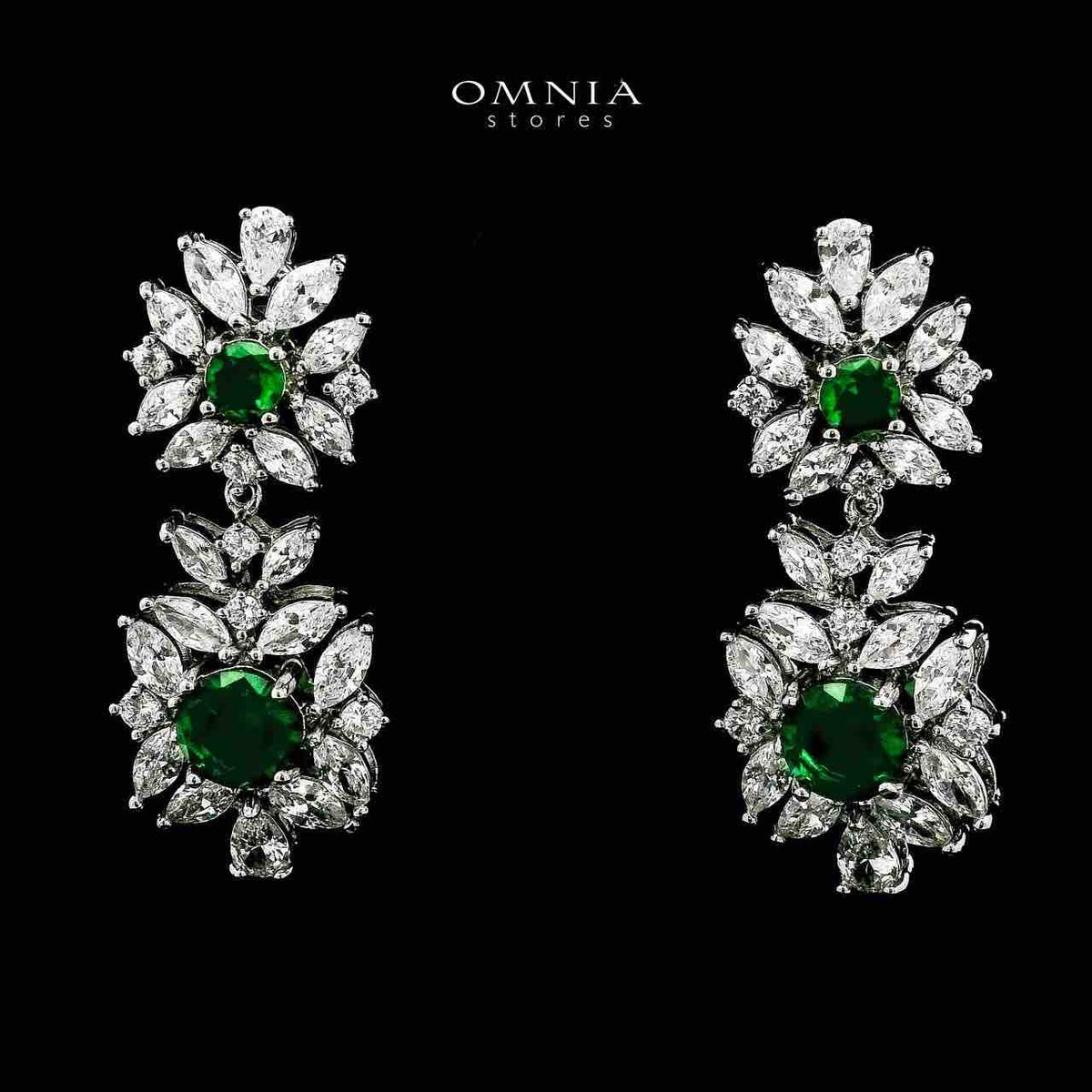 Omnia Nareen Green Bridal Full Set in High Quality Zircon Stone Rhodium Plated
