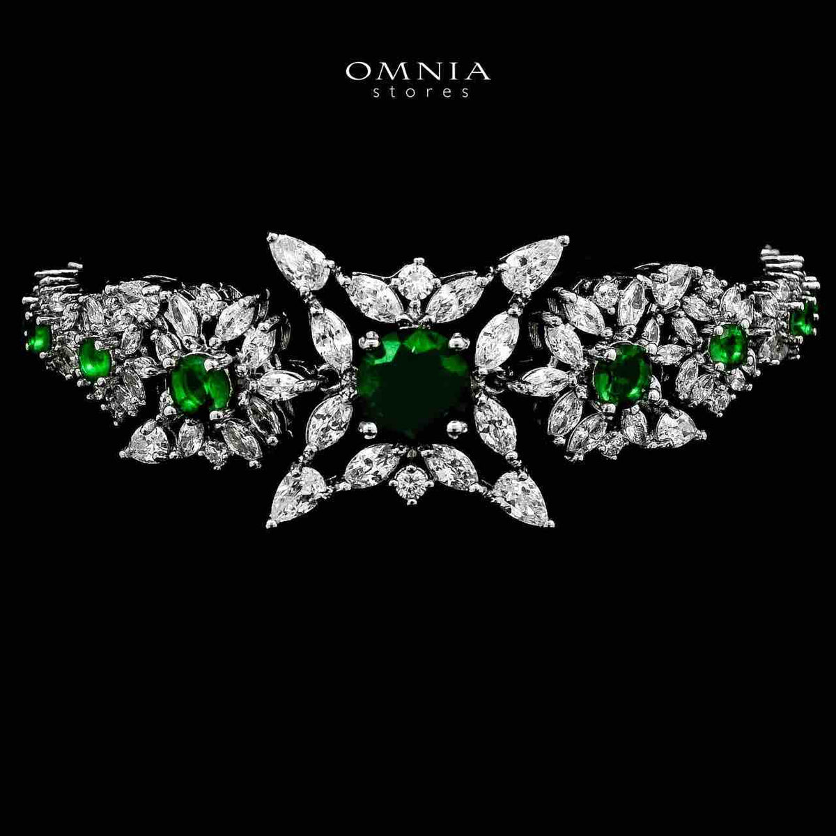 Omnia Nareen Green Bridal Full Set in High Quality Zircon Stone Rhodium Plated
