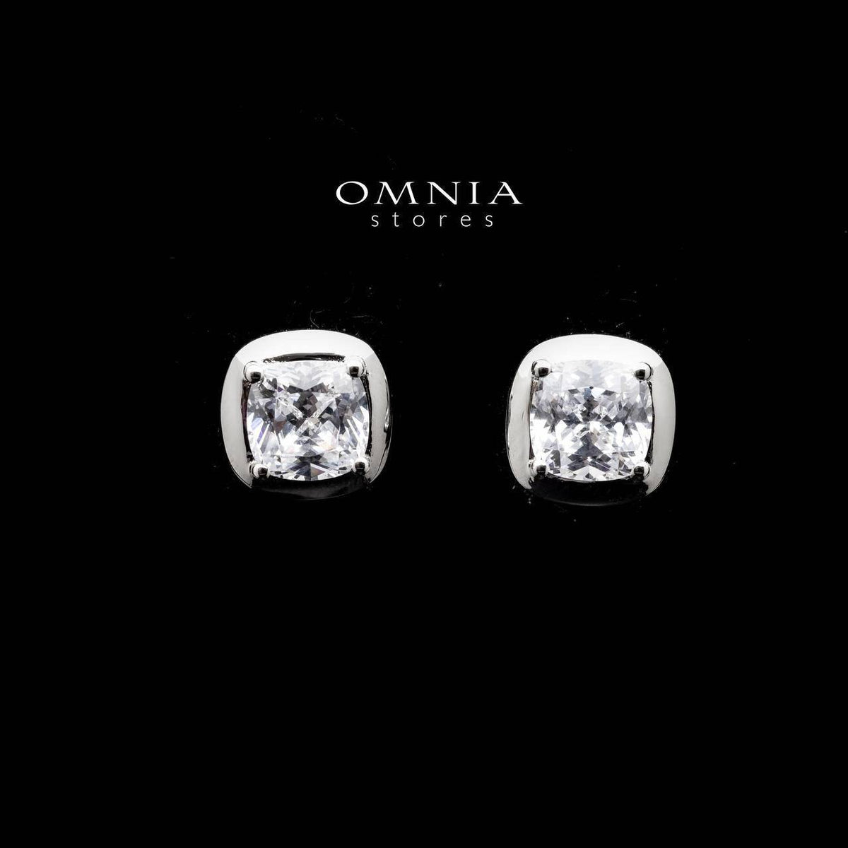 Omnia Hadeel Cushion Cut Stud Earrings in 92.5 Silver with High Quality Simulated Diamonds - OMNIASTORES UAE